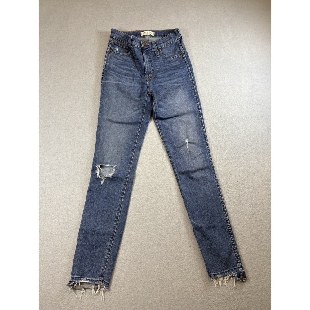 Madewell High Rise Skinny Distressed Raw Hem Jeans Women's 24 Blue‎ Stretch